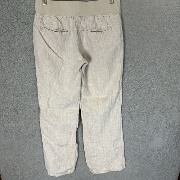 Allen Allen Pants Womens Petite Medium Beige Pull On‎ 100% Linen Straight Leg - Picture 3 of 9